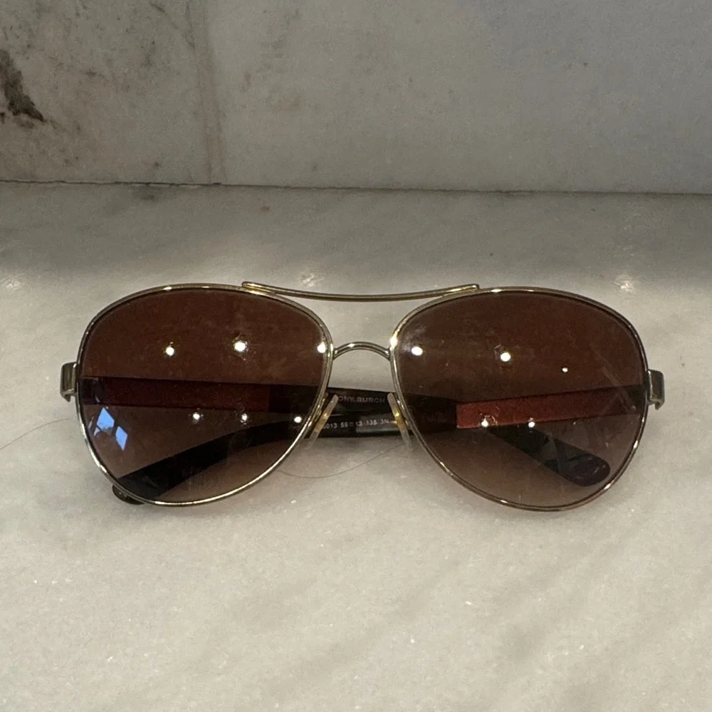 Tory Burch Aviator Sunglasses with Brown Lenses - Picture 1 of 5